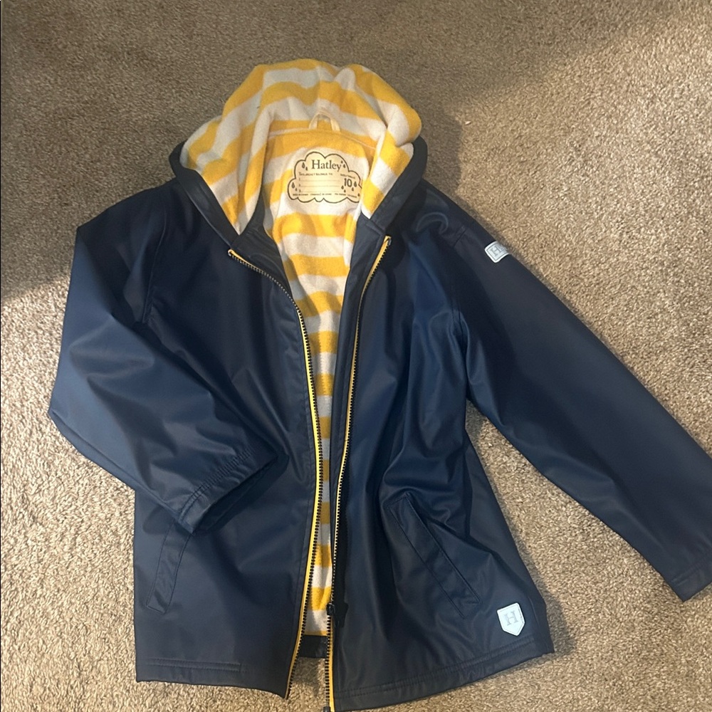 Hatley Kids Navy and Yellow Striped Lined Jacket 10